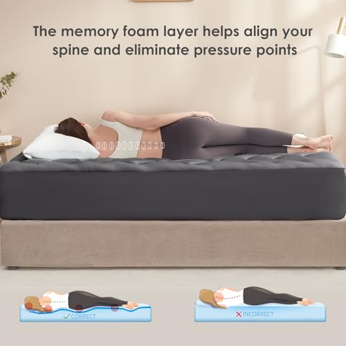 EHEYCIGA Memory Foam Mattress Topper Single Bed, Gel Mattress Pad with Extra Deep Pocket, Breathable Mattress Cover, 90x190x3cm, Dark Grey