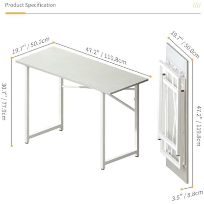 Lutown-Teen 120 cm Folding Desk, Writing Gaming Computer Camping Desk, No Assembly Required Home Office Table, White