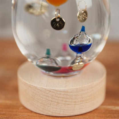 Widdop Tear Drop Design Galileo thermometer On Wood Stand