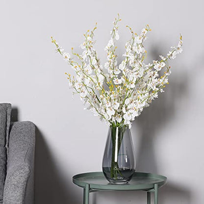 Kisflower 12Pcs Artificial Dancing Orchids Flowers - White Silk Gypsophila Cherry Blossom for Home Decoration