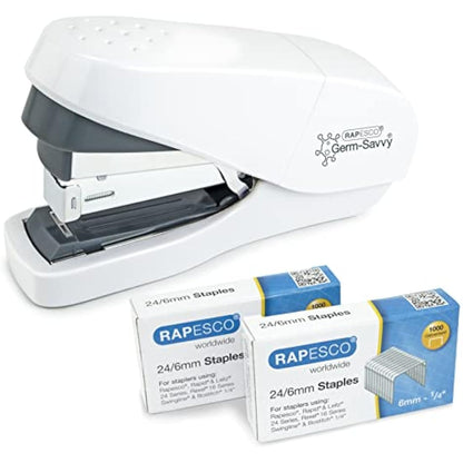 Rapesco 1689 ECO Less Effort Flat Clinch Stapler with 2000 Type 24/6mm Staples, 35 Sheet Capacity, White