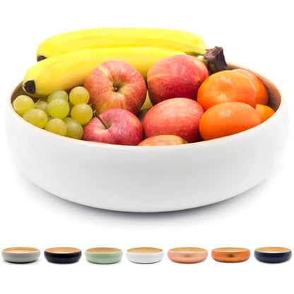 Dehaus® Large Stylish Bamboo Fruit Bowl - 30cm, White - Wooden Salad Serving Bowl - Fruit Basket for Kitchen or Bread Basket - Table Centrepiece Decoration - Home & Kitchen Tableware Accessories