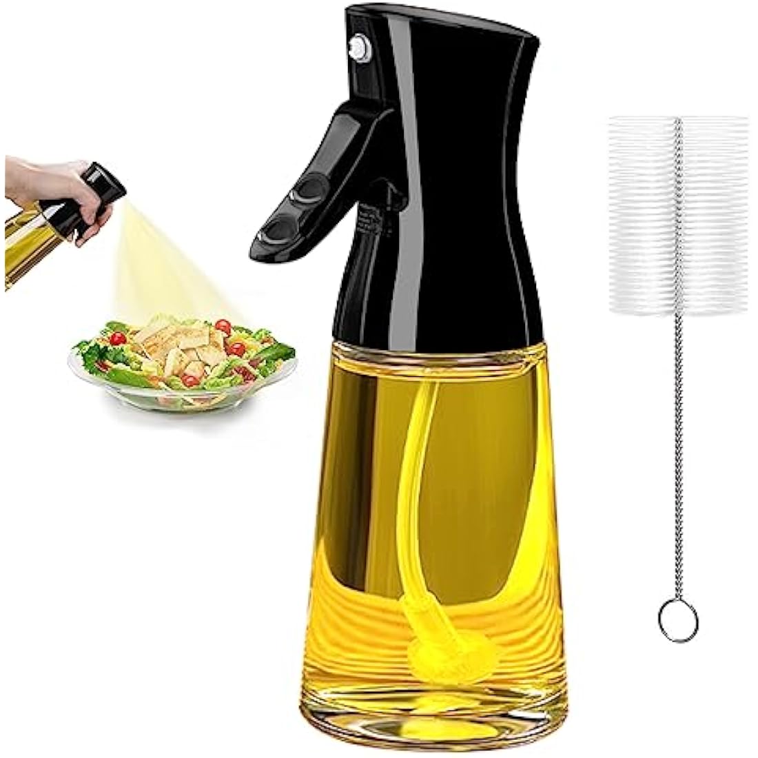 Olive Oil Sprayer for Cooking, 180ML Glass Oil Dispenser Bottle with Brush, Canola Oil Vinegar Spray Mister for Kitchen, Refillable Gadgets Accessories Widely Used for Air Fryer, Baking, Grilling