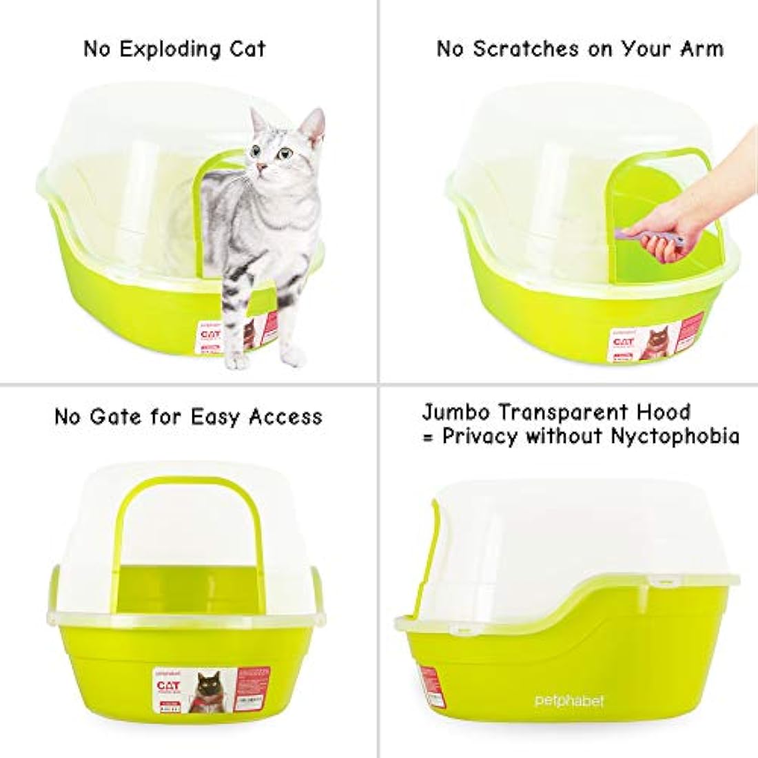 petphabet litter tray large Cat Litter Tray/cat litter box Toilet box XXL, 63x48x43cm, Jumbo Hooded Cat Litter Tray with lid Extral Large Litter tray enclosed Pet litterbox (Green)