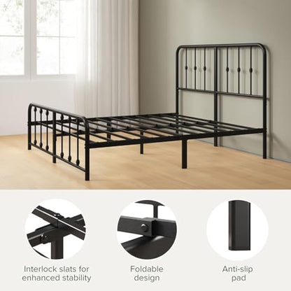 ZINUS Florence Single Bed Frame – Bed 90x190 cm – 35 cm Height –Metal Bed Frame with Headboard and Footboard – Platform bed with steel slat support – Clearance under the bed - Easy Assembly – Black