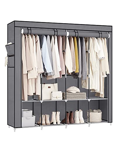 SONGMICS Clothes Wardrobe, Portable Closet, Garment Organiser Rack with 4 Hanging Rails, Shelves, 4 Side Pockets, 170 x 45 x 167 cm, Large Capacity