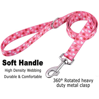 Mihqy Valentine's Day Dog Collar and Lead Set - Adjustable Heart Dog Collar - Love Theme - Perfect for Small Medium Large Dogs(Pink Heart Set,L)