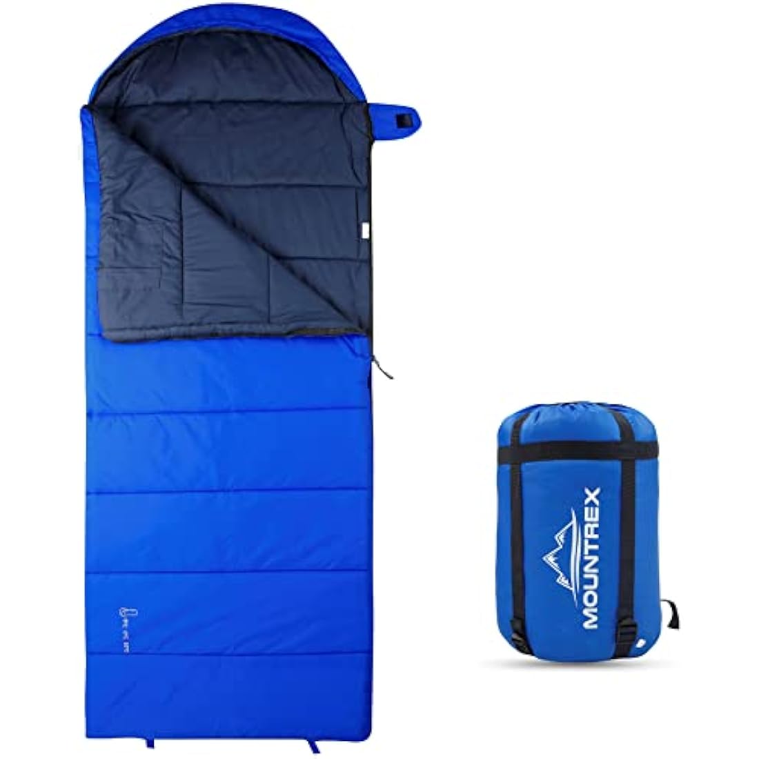MOUNTREX® Sleeping Bag for Camping & Outdoor - Blanket Sleeping Bag (205 x 75 cm) - 3 Seasons - Lightweight, Warm & Soft (1.6 kg) - Adults, Men and Women - Can be Connected (Zip - Right, Blue)