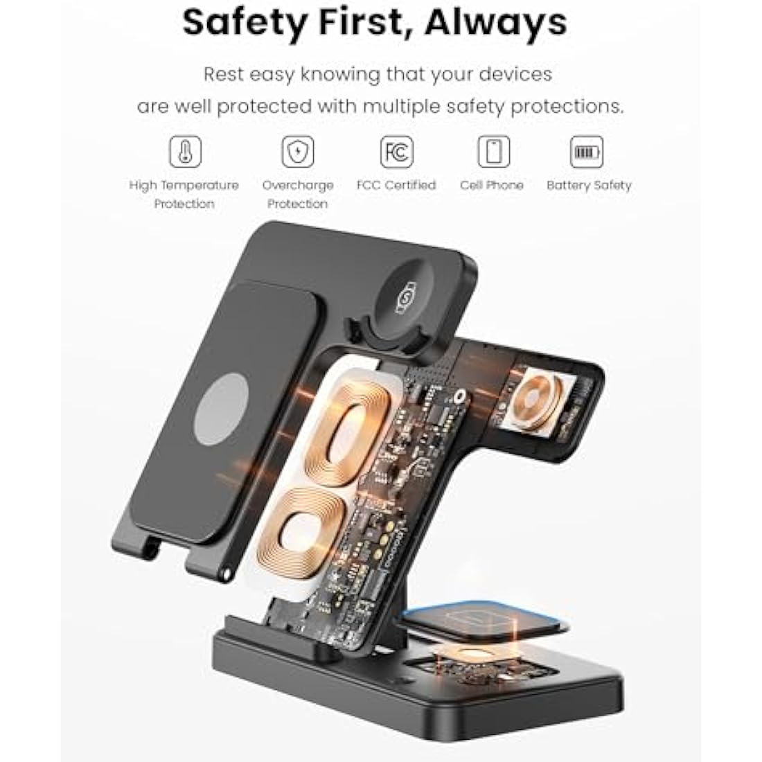 GEEKERA Wireless Charger for Samsung, 3 in 1 Foldable Charging Station for Samsung S25/S24/S23/ZFold/Flip, Fast Phone Watch Charger Dock for Galaxy Watch 7/6/5/4, Docking Station for Galaxy Buds-Black