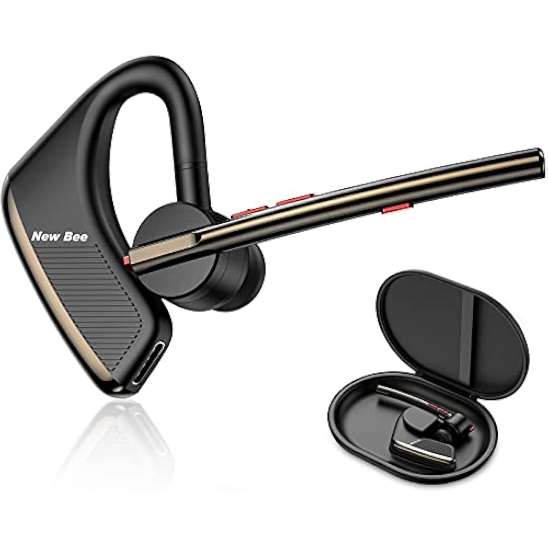 New bee Bluetooth Headset Handsfree Bluetooth Earpiece V5.2 Single Ear Light Weight Earpiece with 24h talking time for iPhone, Android and Laptop