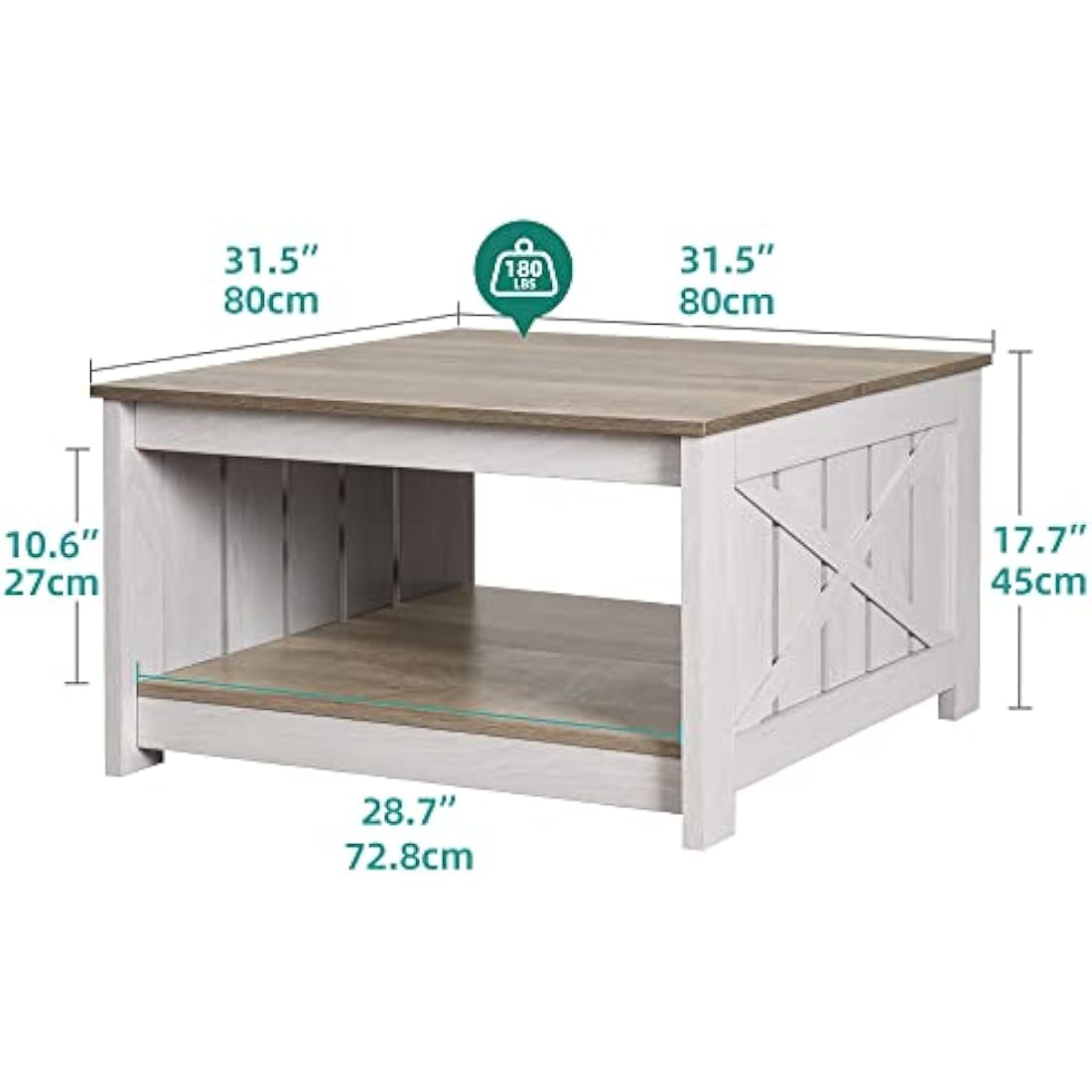 YITAHOME Coffee Table with Storage,Square Wood Modern Rustic Coffee Table for Living Room,Farmhouse Grey Wash Coffee Tables with Half Open Storage Compartment