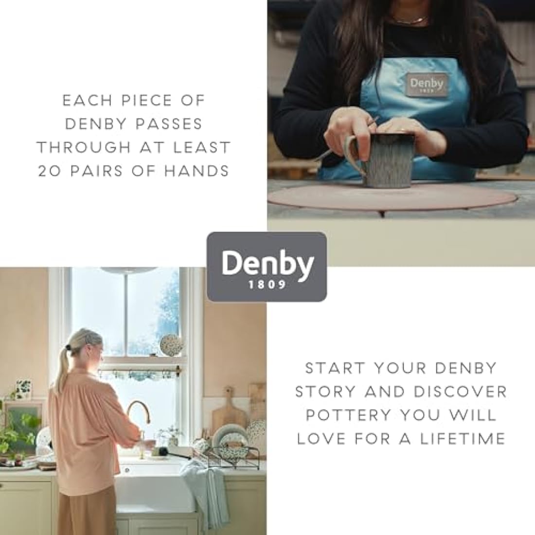 Denby - Imperial Blue Coffee Mug Set of 2 - 340ml Craftmans Curved Stoneware Ceramic Tea Mug Set For Home & Office - Dishwasher Safe, Microwave Safe - Blue, White, Brown - Chip Resistant