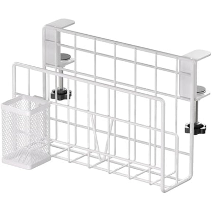 THYGIFTREE Desk Side Storage, Vertical Laptop Stand, Laptop Holder Desk with Pen Holder, Clamp on Shelf (WHITE)