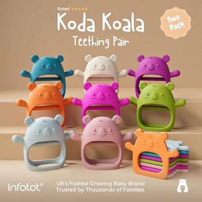 Infatot® Teething Toys for Baby Gifts – 2-Pack Koda Koala Teether Mitten Glove, Soothing Hand Teethers for Infants, Baby Toys 0-6 Months and Up, Newborn Essentials for Teething Relief, Teal Blue