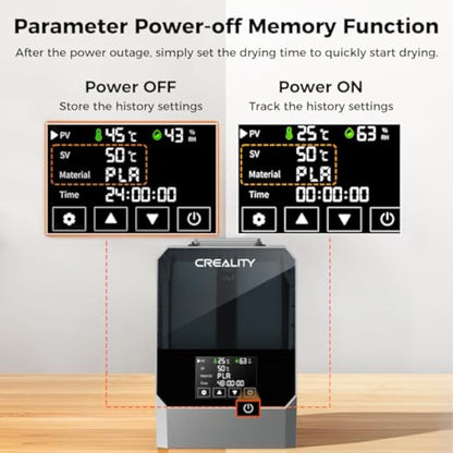 Creality Official Space PI Filament Dryer Plus, 2 Rolls 3D Printer Filament Dryer Box with Built-in Fan Filament Storage Holder Filament Dehydrator for 1.75/2.85mm One-Key Setting for PLA PETG ABS TPU