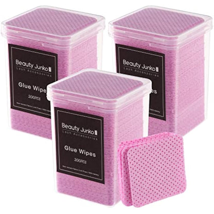 Lint Free Nail Wipes, 600 PCS Eyelash Extension Glue Wipes, Lash Glue Cleaning Pads, Adhesive Wipes, Cotton Pads for Cleaning Tweezers and Glue Bottle Nozzle, Lash Extension Supplies