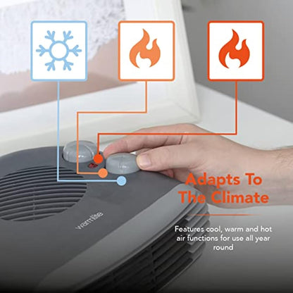 Warmlite WL44004DT 2000W Portable Flat Fan Heater with 2 Heat Settings and Overheat Protection, Dark Titanium