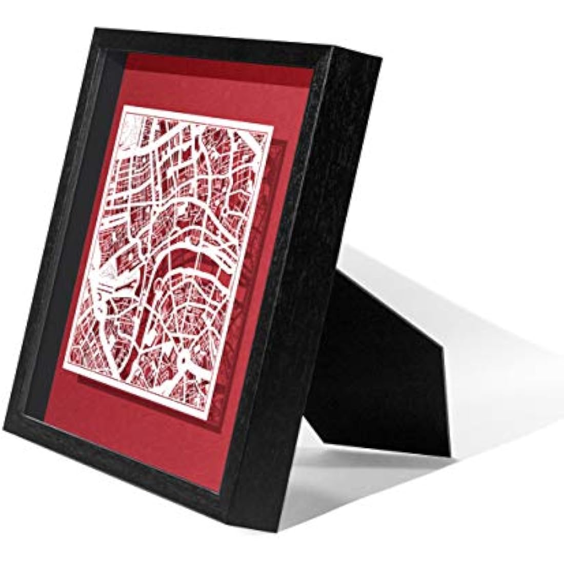 O3 DESIGN STUDIO London Paper Cut Map framed, White map, Black frame, 9x9 inches, Gift Boxed, 4 background color, self-changing, Paper Art