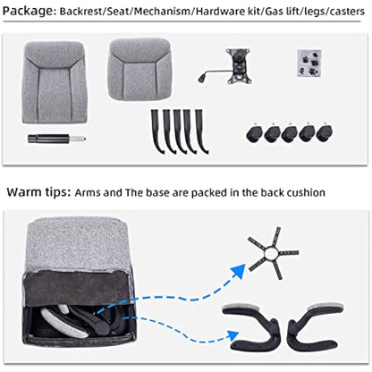MZLEE Executive Office Chair, Ergonomic Computer Desk Chair Swivel Work Chair with Flip-up Armrest, Adjustable Height, Comfortable for Office Home Gaming(Grey Fabric)
