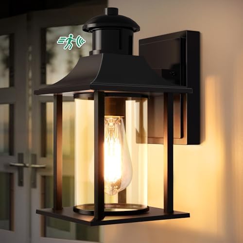 Lamomo Outdoor Wall Light,Motion Sensor Light Outdoor with Bulb,Waterproof Aluminum Security Light Sensor Wall Lantern Black Anti-Rust Outside Wall Sconce for Garden Doorway