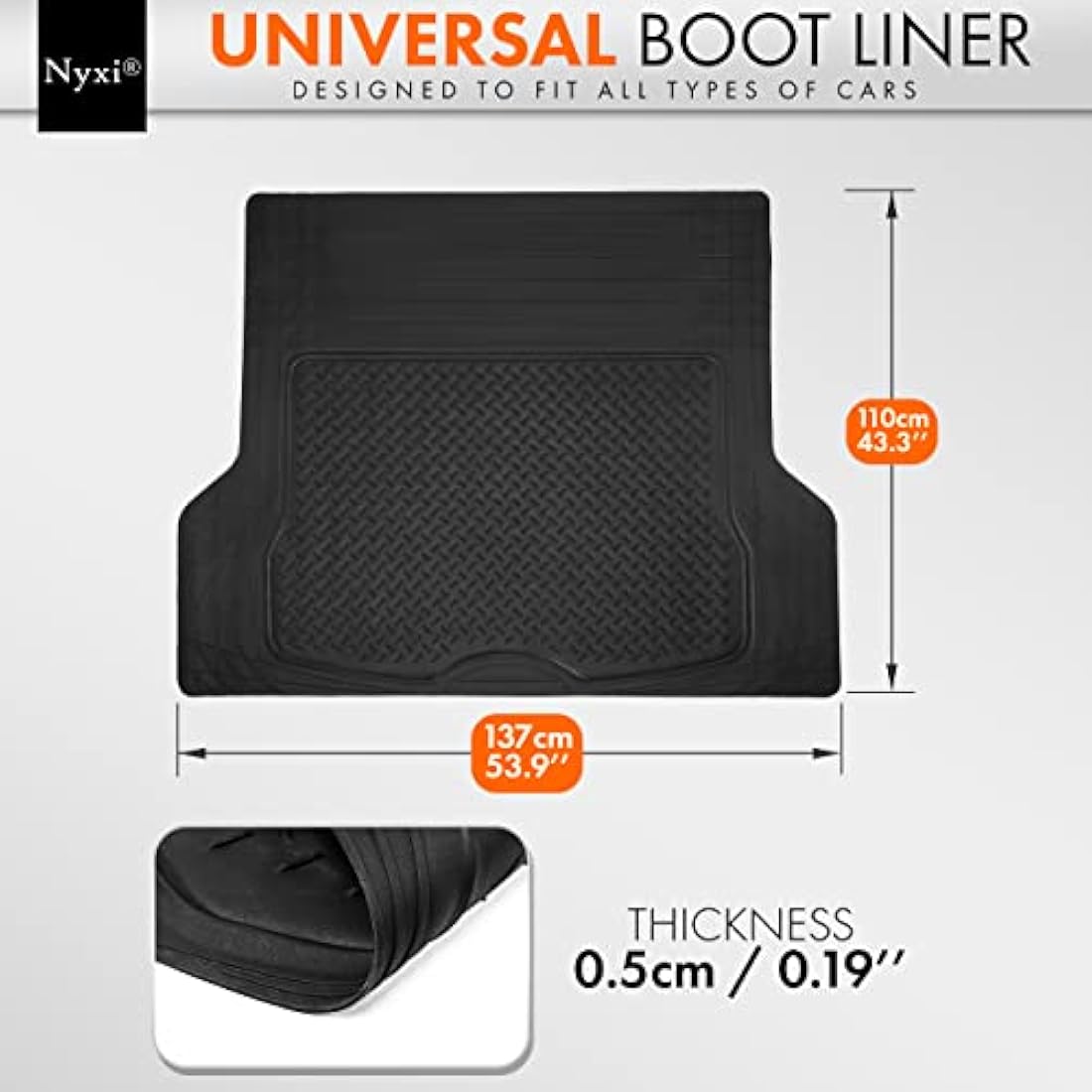 Nyxi 5 Piece Rubber Car Mat XL Boot Mat (Front + Rear + Boot Mat 137cm X 110cm) Universal Non-Slip Deep Dish Heavy Duty for Cars SUV Truck and VAN, Water Proof, All Weather
