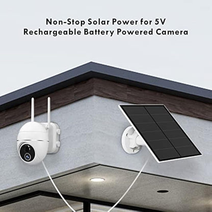 5W Solar Panel for Security Camera, Solar Panel for DC 5V Outdoor Rechargeable Battery Camera, Solar Panels with Micro USB and USB-C Port, Adjustable Security Mount, IP65 Waterproof, 9.8ft Cable