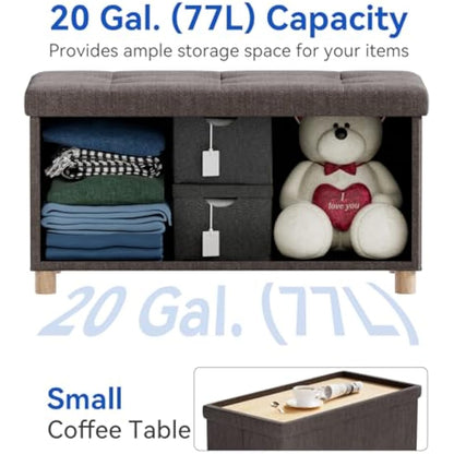 BRIAN & DANY Ottoman Storage Box with 4 Wood Legs, Linen Storage Ottoman for Living Room, Brown, 76 x 38 x 38 cm