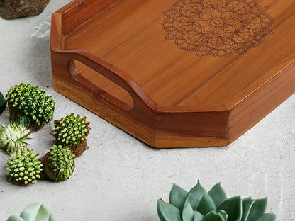 Vesta Homes Acacia Wood Serving Tray for Home/Kitchen/Restaurant/Office Organizer/Dining Table | Premium Serving Trays | 40 x 27 x 8 cm | Handcrafted