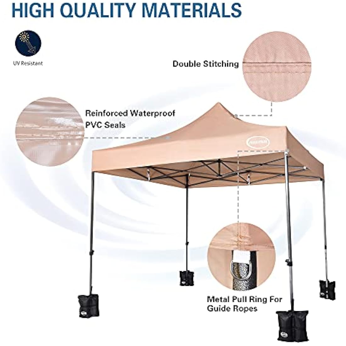 MAXIMUS HEAVY DUTY POP UP GAZEBO 3m x 3m COMMERCIAL MARKET STALL WITH 4 WEIGHT BAGS (No Walls, Beige)