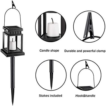GIGALUMI Solar Hanging Lantern Outdoor, 8 Pack Solar Candle Lights with Stake for Garden,Patio , Lawn, Deck , Umbrella, Tent, Tree,Yard,Driveway(Warm White).