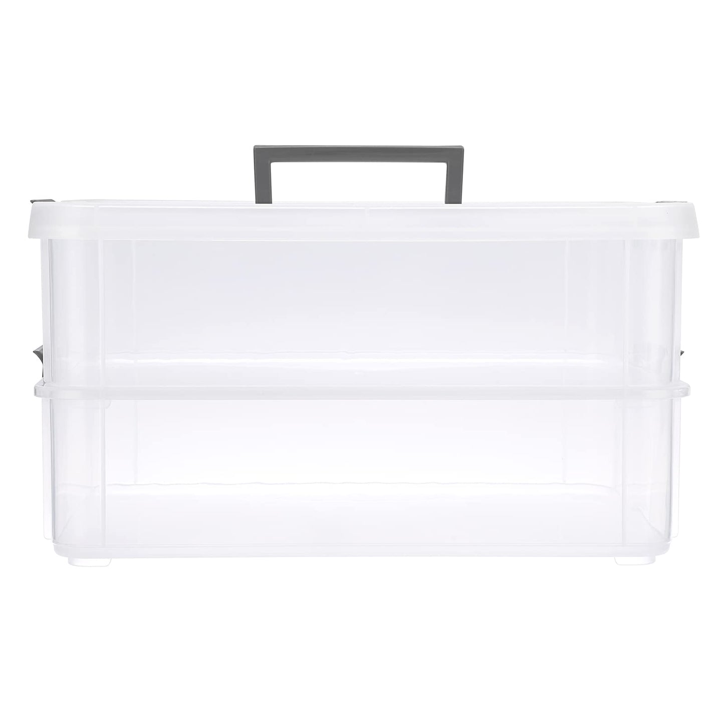 IGNPION 2-Tier Stackable Craft Storage Box Plastic Adjustable Storage Containers with Carry Handle Transparent Containers Organiser for Art & Craft