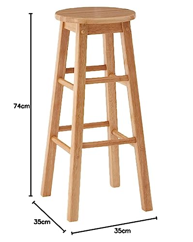 Premier Housewares Bar Stool/Tall/Breakfast Bar Stool/Wooden Stool/Traditional/Kitchen Stool/Wooden Bar Stools/with Footrest/Natural  Height 74cm