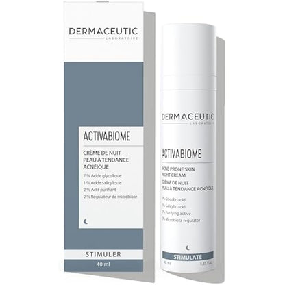 Dermaceutic Activabiome - Prone Skin Night Cream with Glycolic Acid Solution, Microbiota Regulator, Salicylic Acid and Purifying Active - 40 ml
