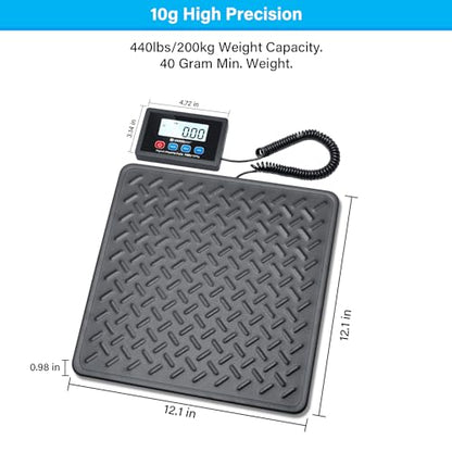 UNIWEIGH Postal Scales,440lbs x 10g Digital postage scales,Durable Alloy Steel Platform,Heavy Duty Scales for Packages/Warehouse/Luggage,Parcel scales with LCD/Hold/Tare function,batteries&USB Powered