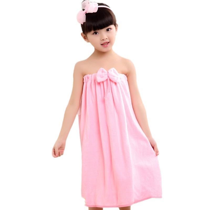 TINAYAUE Girls Bath Towel Wrap Water Absorption Soft Fleece Bath Skirt Cute Bowknot Tube Dress for Kids Student Swimming Bathing Beach Pool Shower