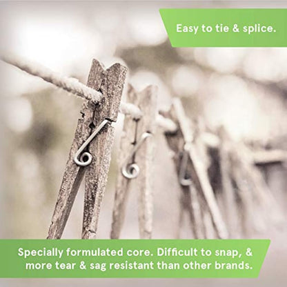 “The Strongest” Natural Cotton Clothesline Pulley by Smith’s® | 30m/99ft X 5.5mm | Soft Braided 130kgs Pulling Force Rope | Snag & Tear Resistant | 1 Year Guarantee!