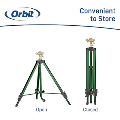 Orbit 58308Z Tripod Lawn Brass Impact Sprinkler - 360 Degree Rotating Sprinkler
