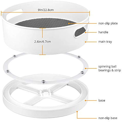 Semlos 2 Packs Lazy Susan Turntable Cupboard Organizers, Multi-Functional Spice Rack for Kitchen Storage, Revolving Condiment Holders, Non-Slip Storage Racks 9", Grey White