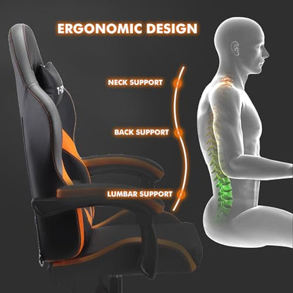 T-THREE.Ergonomic high-back gaming, computer, office, study, swivel, and racing-style chair with adjustable lumbar and headrest support, 150kg weight