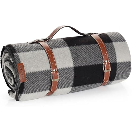 ACTIVE FOREVER Picnic Blanket Portable, 200x200CM Extra Large Waterproof Picnic Mats with Carrying Handle, Outdoor Multipurpose Rugs for Camping, Travel, Park, Beach, Garden, Black Gray Plaid