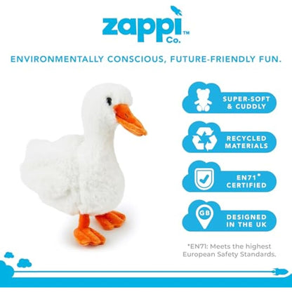 Zappi Co Duck Plush Toy (25cm) - Charming, Soft Waterfowl, Eco-Friendly, Perfect for Kids' Pond Adventures, Made from Recycled Material
