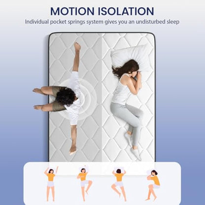 BedStory Double Mattress 135x190cm – 22cm Pocket Sprung Mattress for Pressure Relief & Comfort Sleep