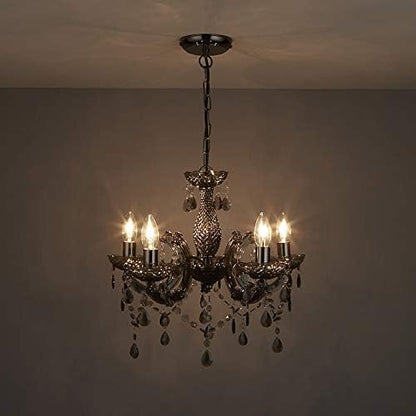 T&S 5 Light Chandelier,5 Lamp Pendant ,Chrome,Smoked.Acrylic Bedroom Living Room Ceiling Light  (Chrome) (Smoked)