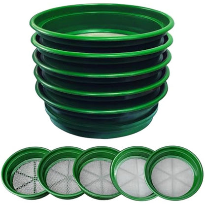 SE 13 1/4 Inch Stackable Classifier Gold Prospecting Pan Set - Includes 1/2" 1/4" 1/8" 1/12" and 1/20" Stainless Steel Mesh Sifting Pans, Green, 5 Pack