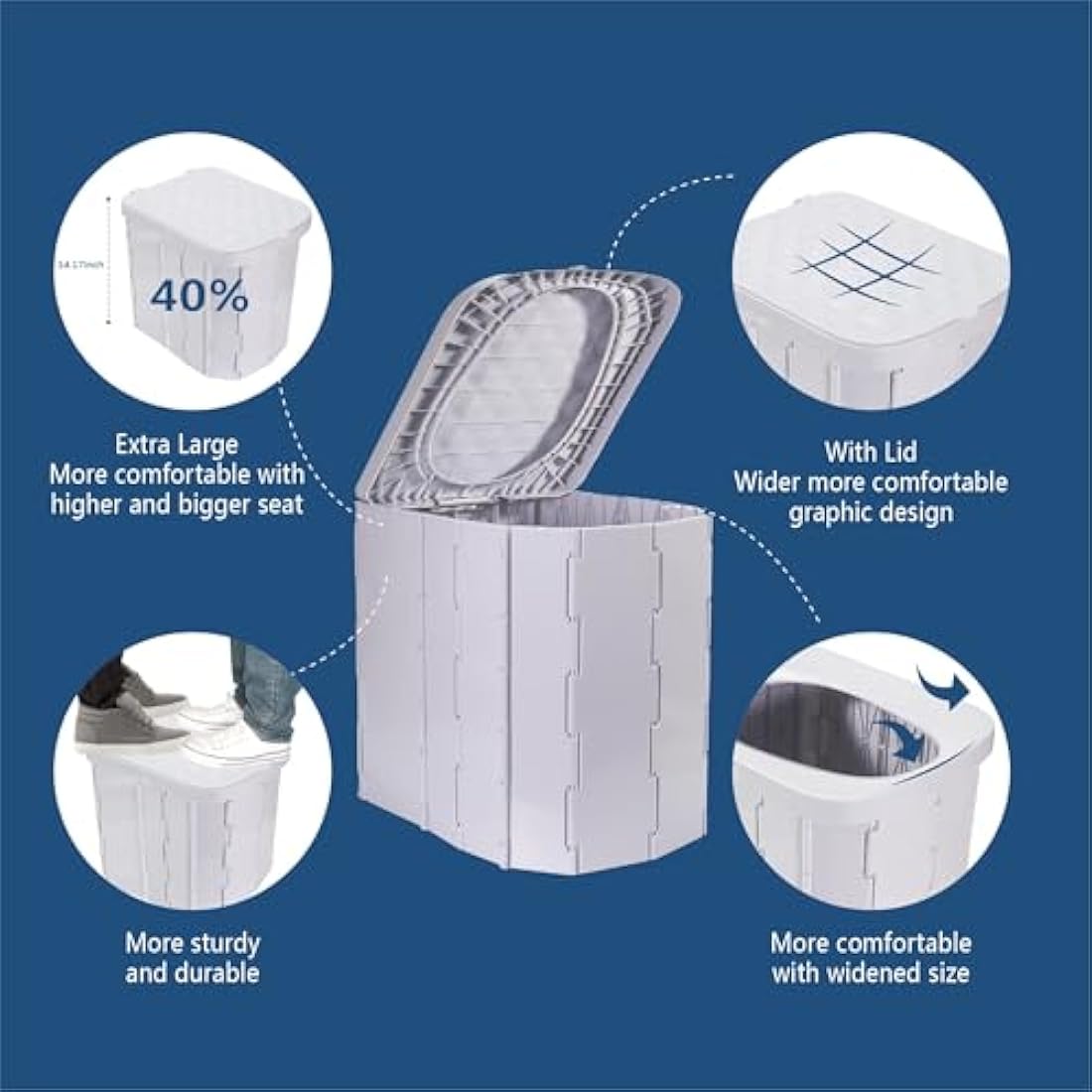 Hapoon Portable Camping Toilet for Adults - XL Folding Toilet with Lid, Travel Portable Potty, Grey