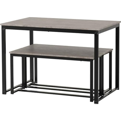 Seconique Lincoln 1+2 Dining Bench Set in Stone Effect/Black