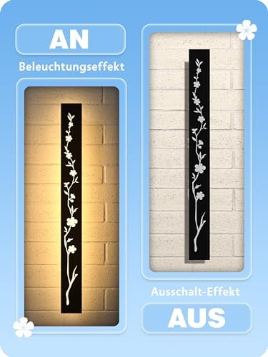 Led Long Wall Light Black 100cm Outdoor Wall Light 32W IP67 Waterproof Villa Wall Lamp 3000K Peach Blossom Design Long Wall Lights Outdoor Walls Gardens Porch Stairs Terraces Lighting