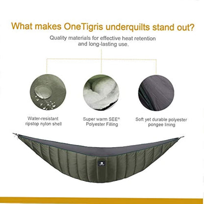 OneTigris Night Protector Ultralight Hammock Underquilt, Full Length Camping Quilt for Hammocks Warm 3-4 Seasons, Weighs only 800g, Great for Camping Hiking Backpacking Traveling Beach