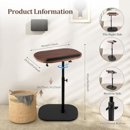 Neulriscn C Shaped Side Table, Height Adjustable C-Shaped End Table, 360° Swivel End Tables, Slide Under Couch Tables, Metal Frame, Small Snack Coffee Tray for Sofa, Bed, Bathtub, Living Room, Bedroom