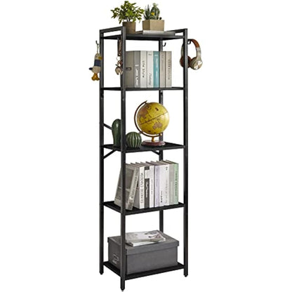 YMYNY Bookshelf,5 Tier Storage Rack, Plant Rack, Storage Rack with Steel Frame,for Living Room, Office, Study, Hallway, Industrial Style, Black HBC005B